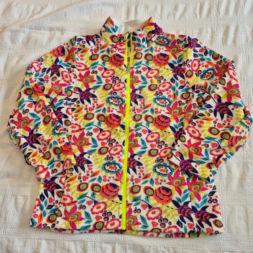 Spyder girls Large full zip up sweater floral design 2 front pockets VGUC